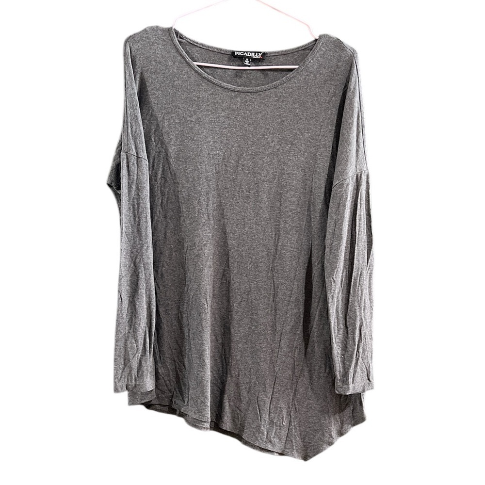 Picadilly Gray Asymmetrical 3 4 Sleeve Top Canadian Made Size Small